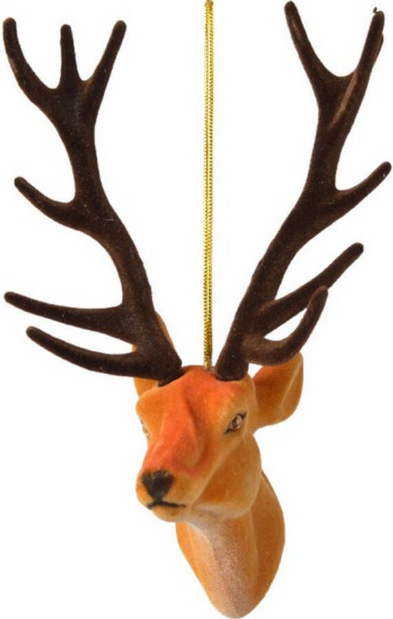 Decoris 1x Kerstboomhangers bruine herten 13 cm kerstversiering Kersthangers