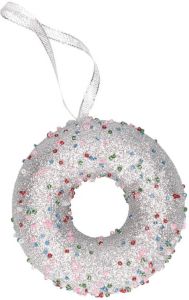 Decoris 1x Kersthangers figuurtjes donut met kraaltjes 10 cm Donut thema kerstboomhangers