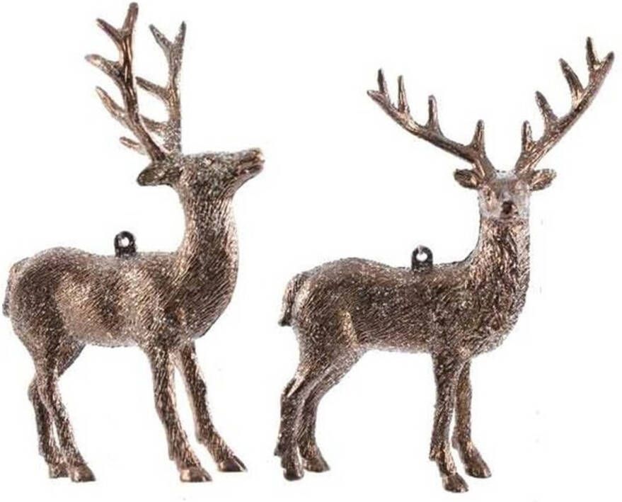 Decoris 1x Kersthangers figuurtjes hertje met glitters koperbruin 14 cm Herten dieren thema kerstboomhangers