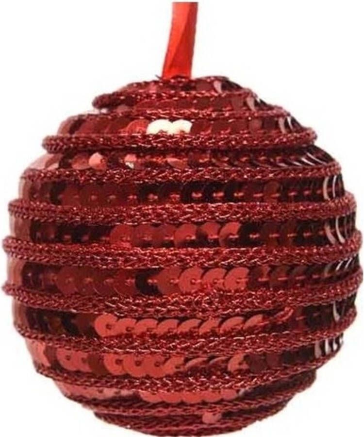 Decoris 1x Kunststof kerstballen kerst rood 8 cm pailletten kerstboom versiering decoratie Kerstbal