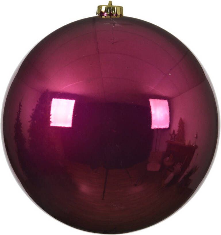 Decoris 1x stuks grote kunststof kerstballen framboos roze (magnolia) 20 cm glans Kerstbal