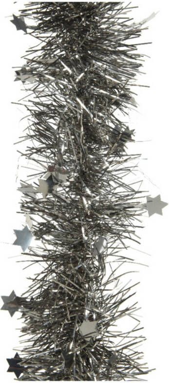 Decoris 1x stuks lametta kerstslingers met sterretjes antraciet (warm grey) 270 x 10 cm Kerstslingers