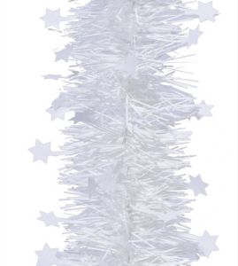 Decoris 1x Kerst lametta guirlandes winter wit sterren glinsterend 270 cm kerstboom versiering decoratie Kerstslingers