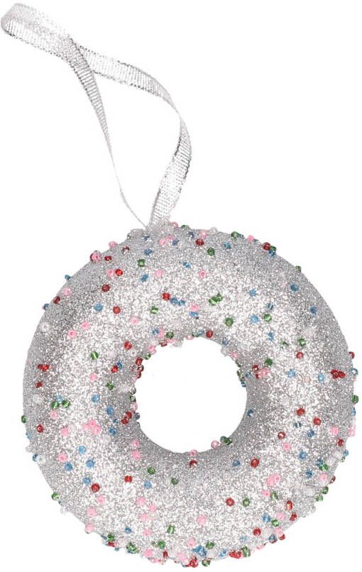 Decoris 1x Kersthangers figuurtjes donut met kraaltjes 10 cm Donut thema kerstboomhangers