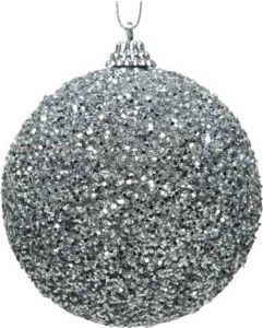 Decoris 1x Zilveren glitter kralen kerstballen 8 cm kunststof Onbreekbare kerstballen Kerstboomversiering zilver