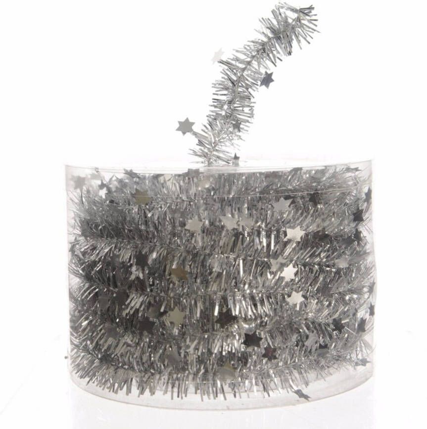 Decoris Kerstslinger-guirlande met sterren zilver glanzende lametta 700 cm Kerstslingers