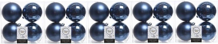 Decoris 20x Donkerblauwe kerstballen 10 cm kunststof mat glans Kerstbal