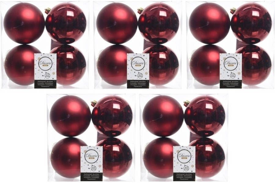 Decoris 20x Kunststof kerstballen glanzend mat donkerrood 10 cm kerstboom versiering decoratie Kerstbal