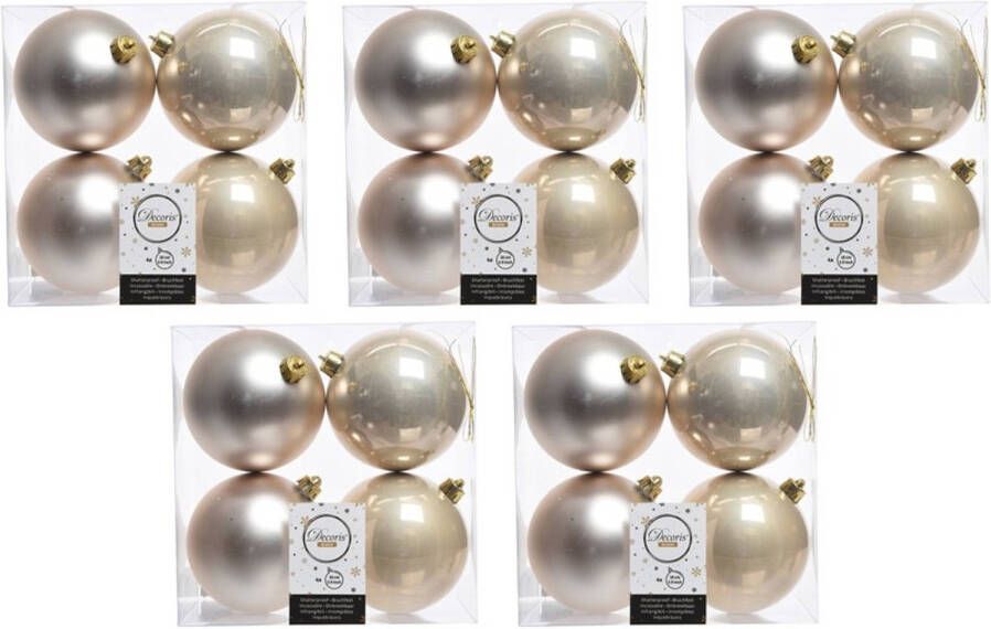 Decoris 20x Kunststof kerstballen glanzend mat Licht parel champagne 10 cm kerstboom versiering decoratie Kerstbal
