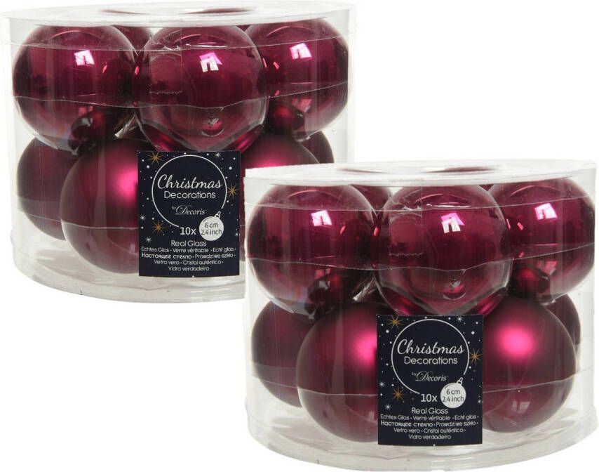 Decoris 20x stuks glazen kerstballen framboos roze (magnolia) 6 cm mat glans Kerstbal