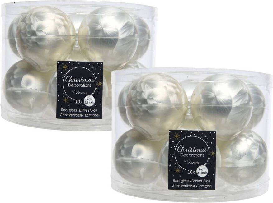 Decoris 20x stuks glazen kerstballen wit ijslak 6 cm mat glans Kerstbal