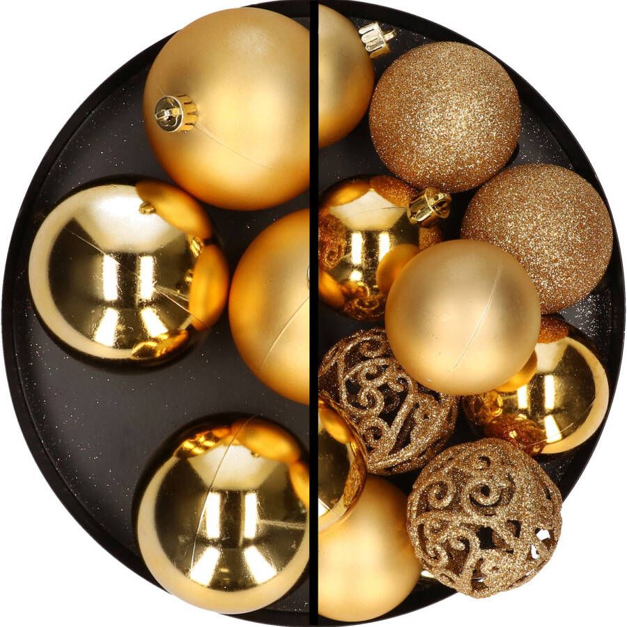 Decoris 22x stuks kunststof kerstballen goud 6 en 8 cm Kerstbal