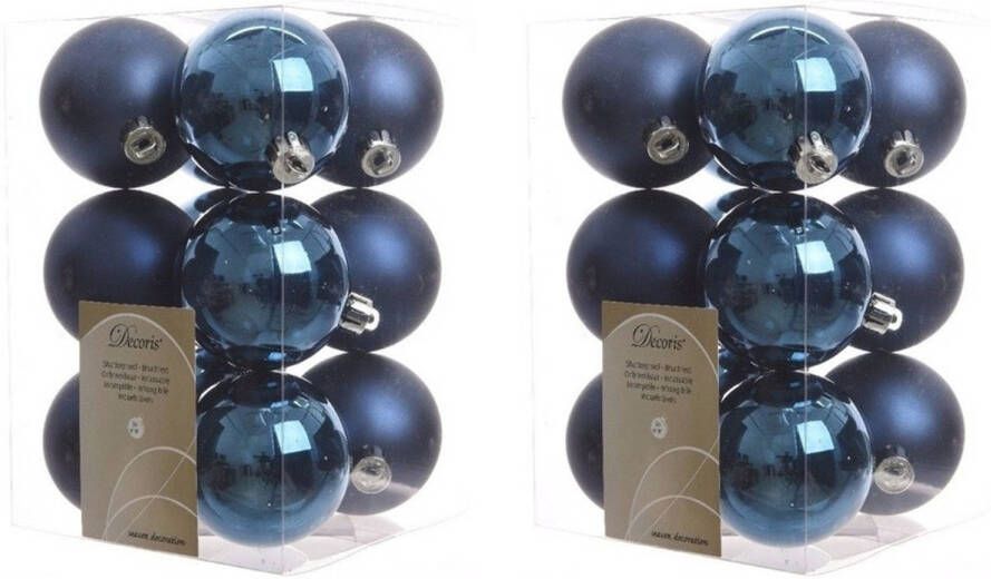Decoris 24x Kunststof kerstballen glanzend mat donkerblauw 6 cm kerstboom versiering decoratie Kerstbal