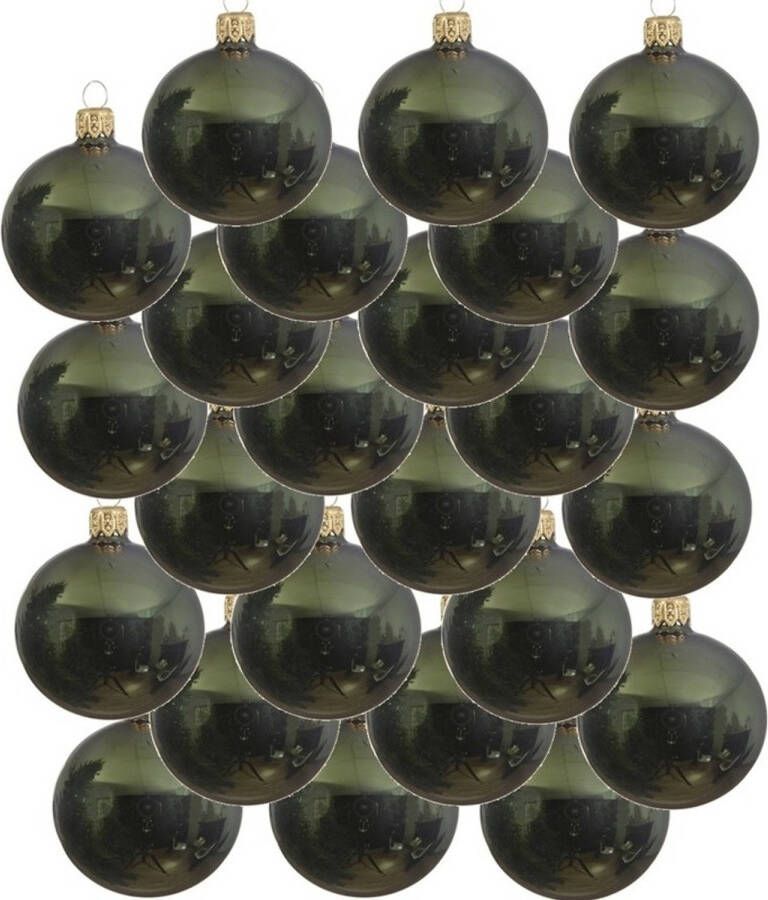 Decoris 24x Donkergroene glazen kerstballen 6 cm glans Kerstbal