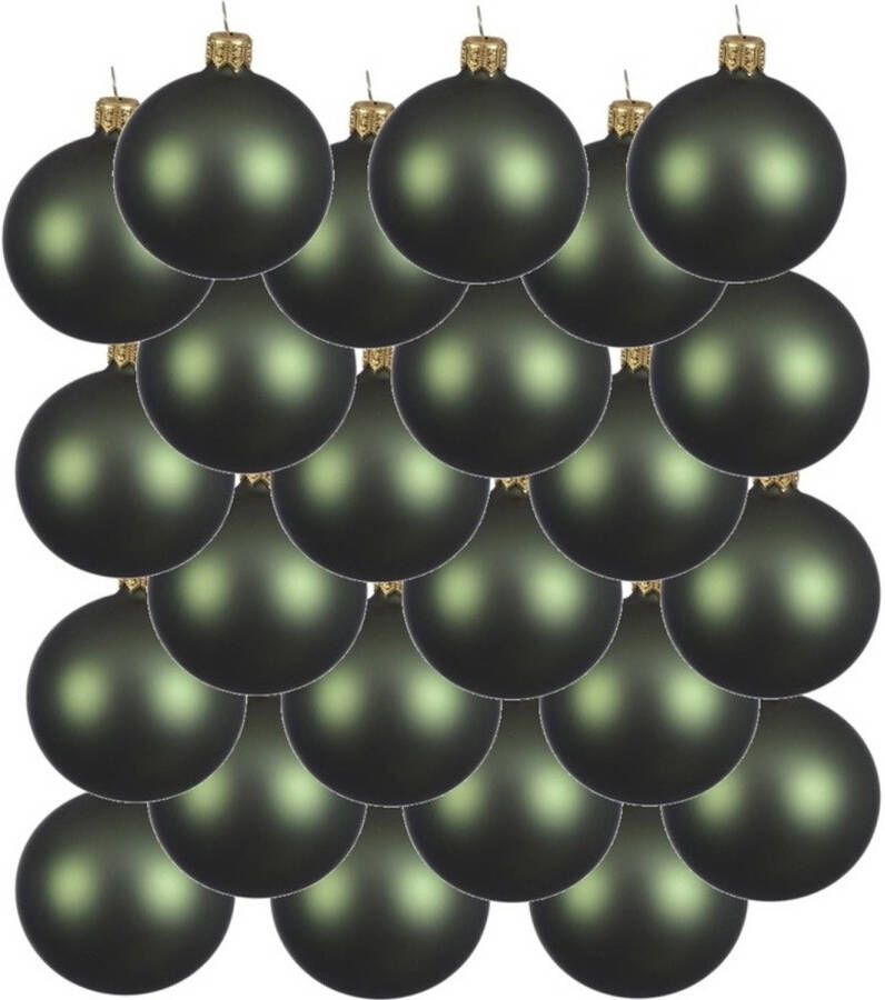 Decoris 24x Glazen kerstballen mat donkergroen 6 cm kerstboom versiering decoratie Kerstbal