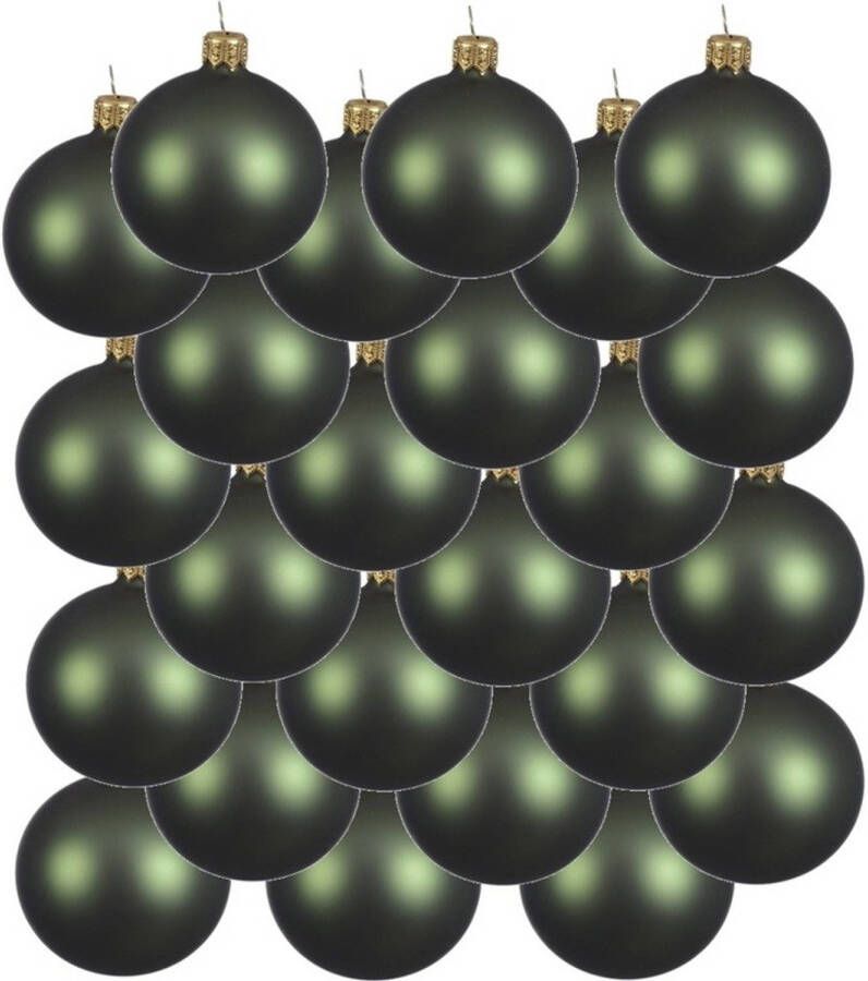 Decoris 24x Glazen kerstballen mat donkergroen 8 cm kerstboom versiering decoratie Kerstbal