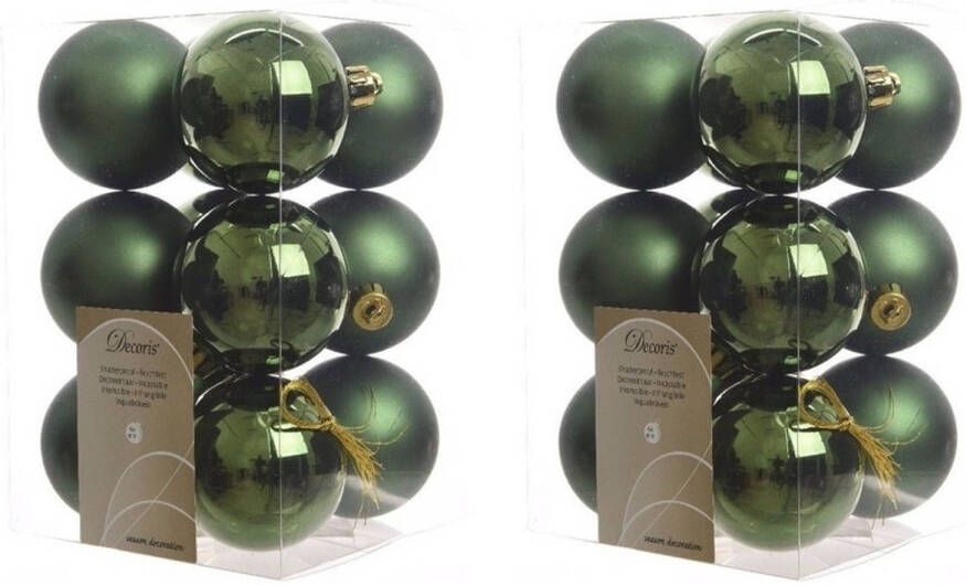 Decoris 24x Kunststof kerstballen glanzend mat donkergroen 6 cm kerstboom versiering decoratie Kerstbal