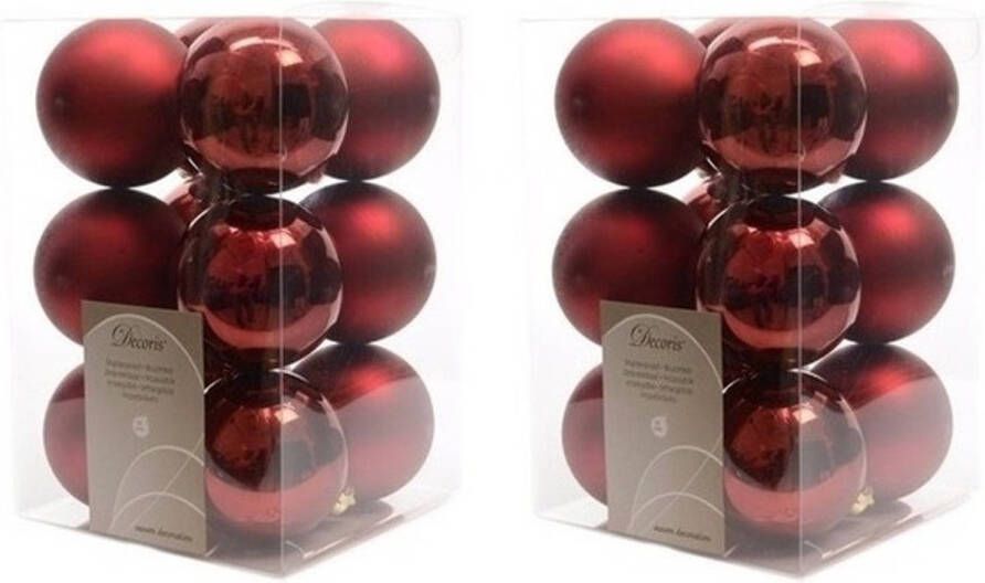 Decoris 24x Donkerrode kerstballen 6 cm kunststof mat glans Kerstbal