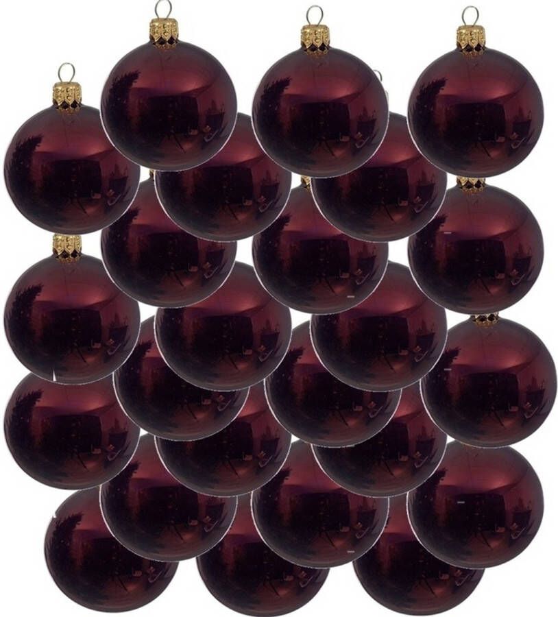 Decoris 24x Glazen kerstballen glans donkerrood 6 cm kerstboom versiering decoratie Kerstbal