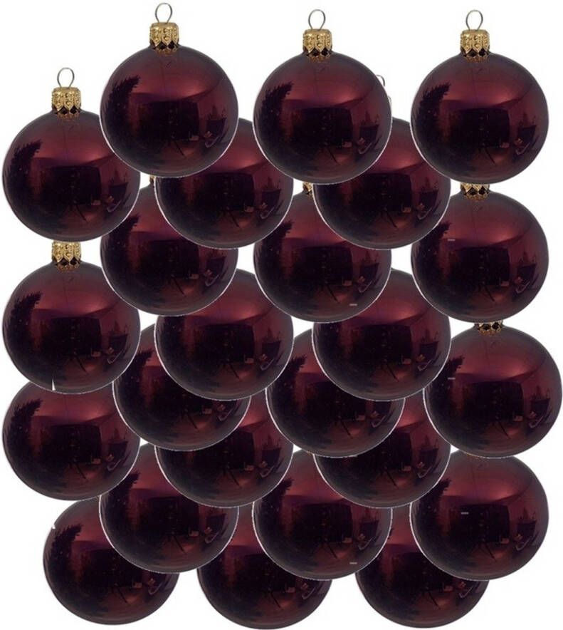 Decoris 24x Glazen kerstballen glans donkerrood 8 cm kerstboom versiering decoratie Kerstbal