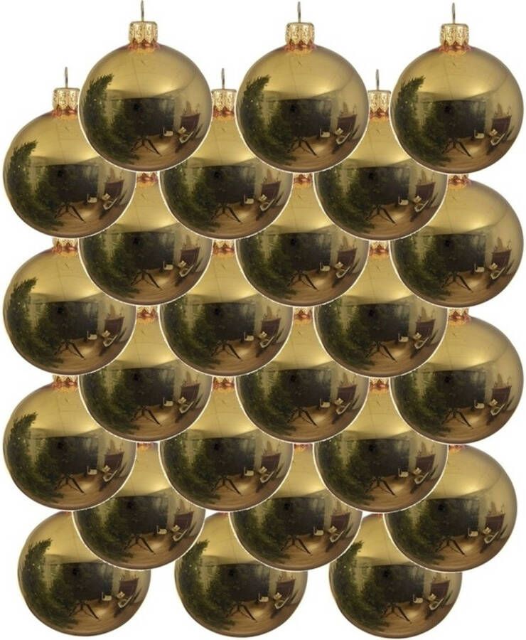 Decoris 24x Glazen kerstballen glans goud 6 cm kerstboom versiering decoratie Kerstbal