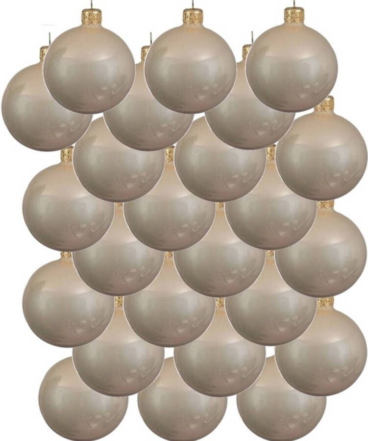 Decoris 24x Glazen kerstballen glans licht parel champagne 8 cm kerstboom versiering decoratie Kerstbal