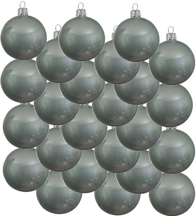 Decoris 24x Glazen kerstballen glans mintgroen 8 cm kerstboom versiering decoratie Kerstbal