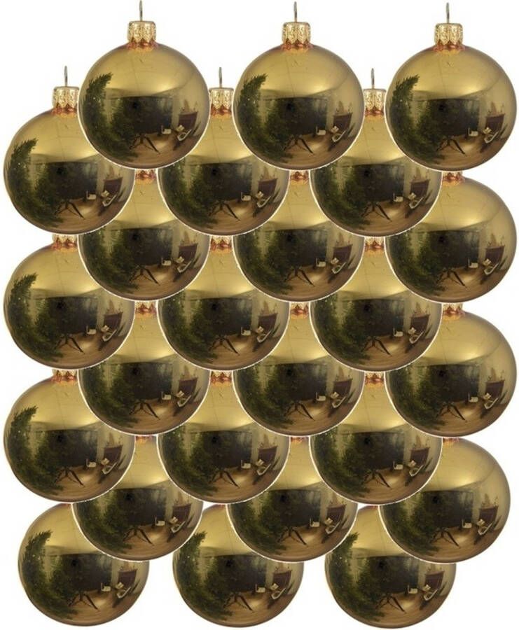 Decoris 24x Glazen kerstballen glans goud 8 cm kerstboom versiering decoratie Kerstbal