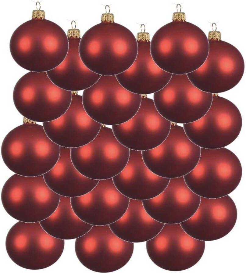 Decoris 24x Glazen kerstballen mat kerst rood 6 cm kerstboom versiering decoratie Kerstbal