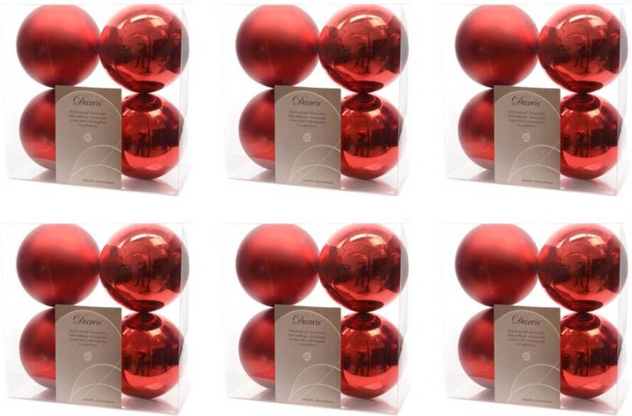 Decoris 24x Kunststof kerstballen glanzend mat kerst rood 10 cm kerstboom versiering decoratie Kerstbal