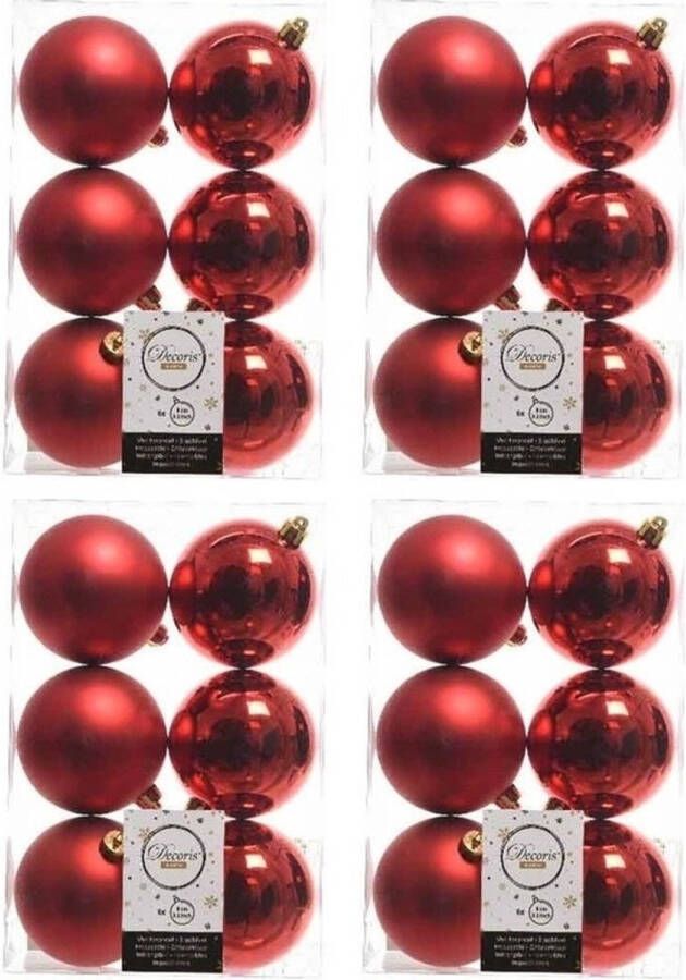 Decoris 24x Kunststof kerstballen glanzend mat kerst rood 8 cm kerstboom versiering decoratie kerst rood Kerstbal