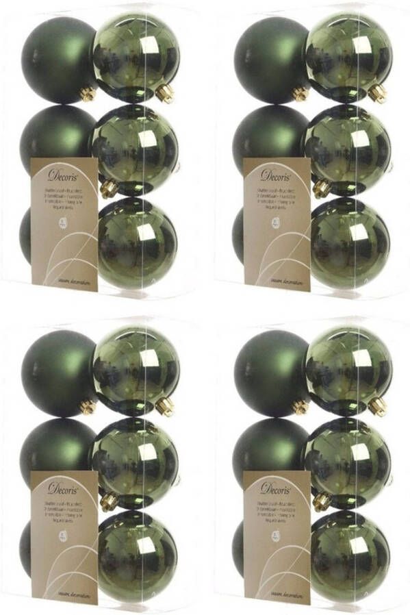 Decoris 24x Kunststof kerstballen glanzend mat donkergroen 8 cm kerstboom versiering decoratie Kerstbal