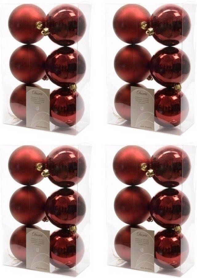 Decoris 24x Kunststof kerstballen glanzend mat donkerrood 8 cm kerstboom versiering decoratie Kerstbal
