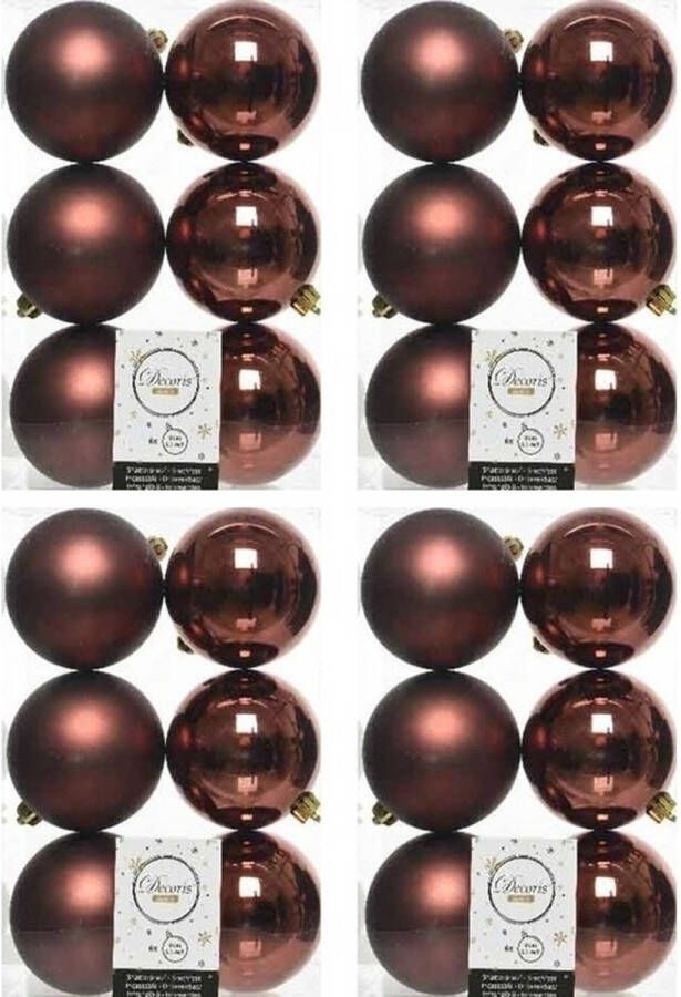 Decoris 24x Kunststof kerstballen glanzend mat mahonie bruin 8 cm kerstboom versiering decoratie Kerstbal