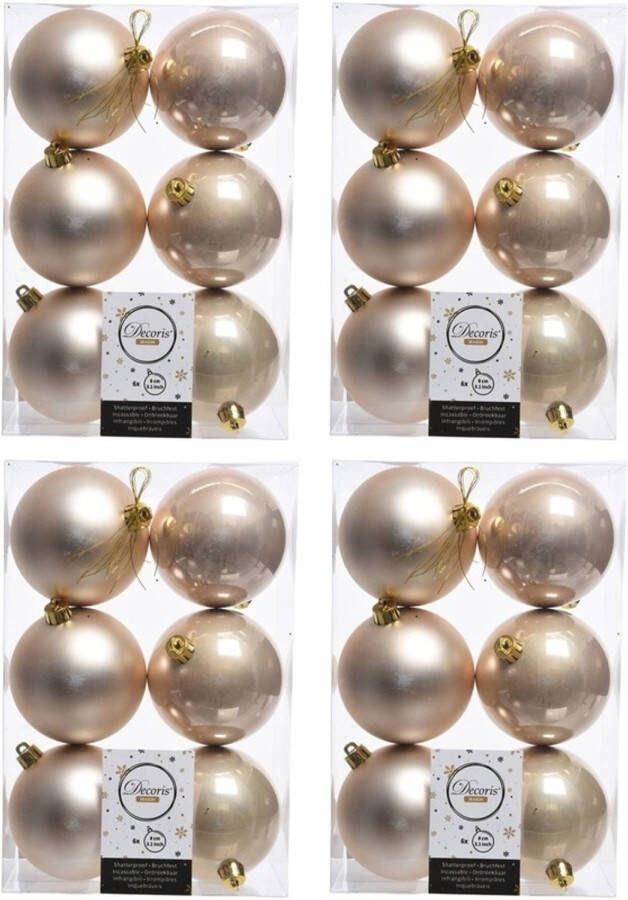 Decoris 24x Kunststof kerstballen glanzend mat licht parel champagne 8 cm kerstboom versiering decoratie Kerstbal