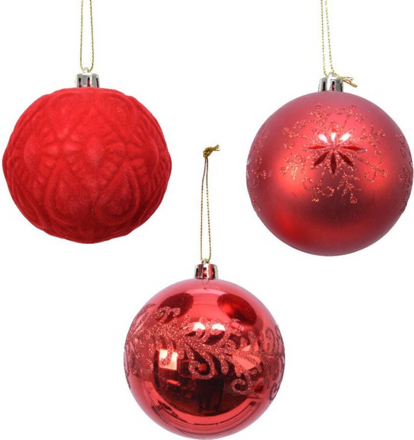 Decoris 24x Rode luxe kunststof kerstballen 8 cm kerstversiering Kerstbal