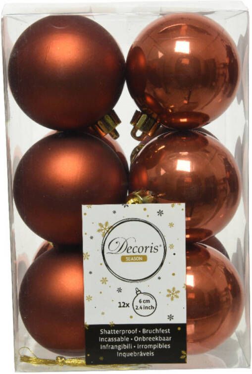 Decoris 24x stuks kunststof kerstballen terra bruin 6 cm glans mat Kerstbal
