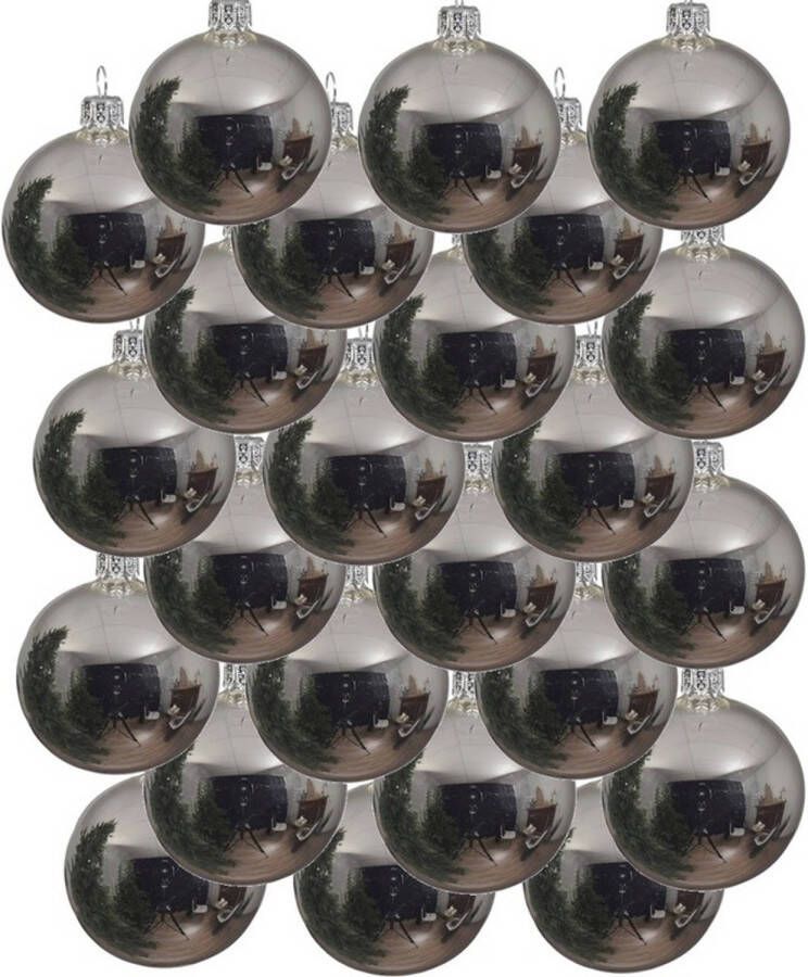 Decoris 24x Zilveren glazen kerstballen 6 cm glans Kerstbal