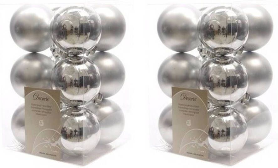 Decoris 24x Kunststof kerstballen glanzend mat zilver 6 cm kerstboom versiering decoratie Kerstbal