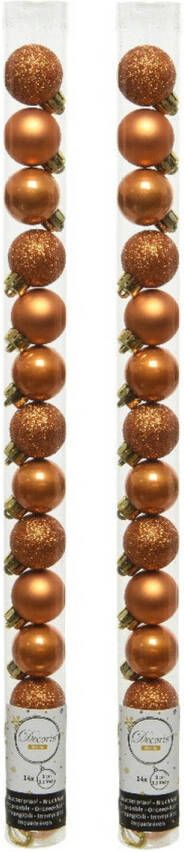 Decoris 28x stuks kleine kunststof kerstballen cognac bruin (amber) 3 cm Kerstbal