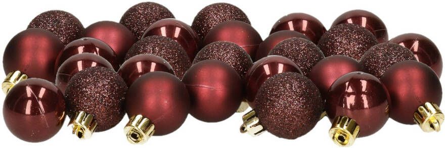 Decoris 28x stuks kleine kunststof kerstballen mahonie bruin 3 cm Kerstbal