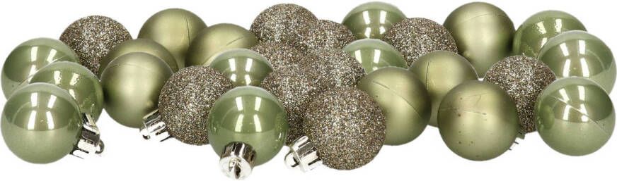 Decoris 28x stuks kleine kunststof kerstballen mos groen 3 cm Kerstbal