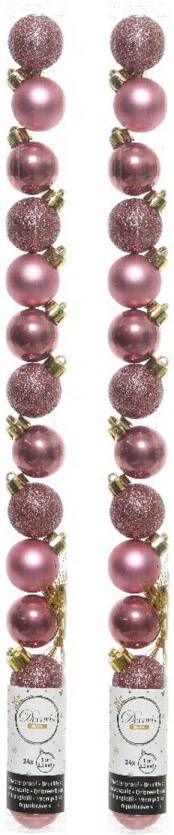 Decoris 28x stuks kleine kunststof kerstballen oudroze (velvet) 3 cm Kerstbal
