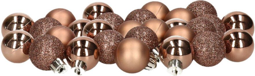 Decoris 28x stuks kleine kunststof kerstballen walnoot bruin 3 cm Kerstbal