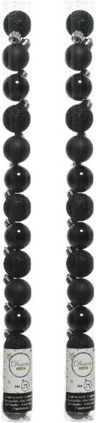 Decoris 28x stuks kleine kunststof kerstballen zwart 3 cm Kerstbal