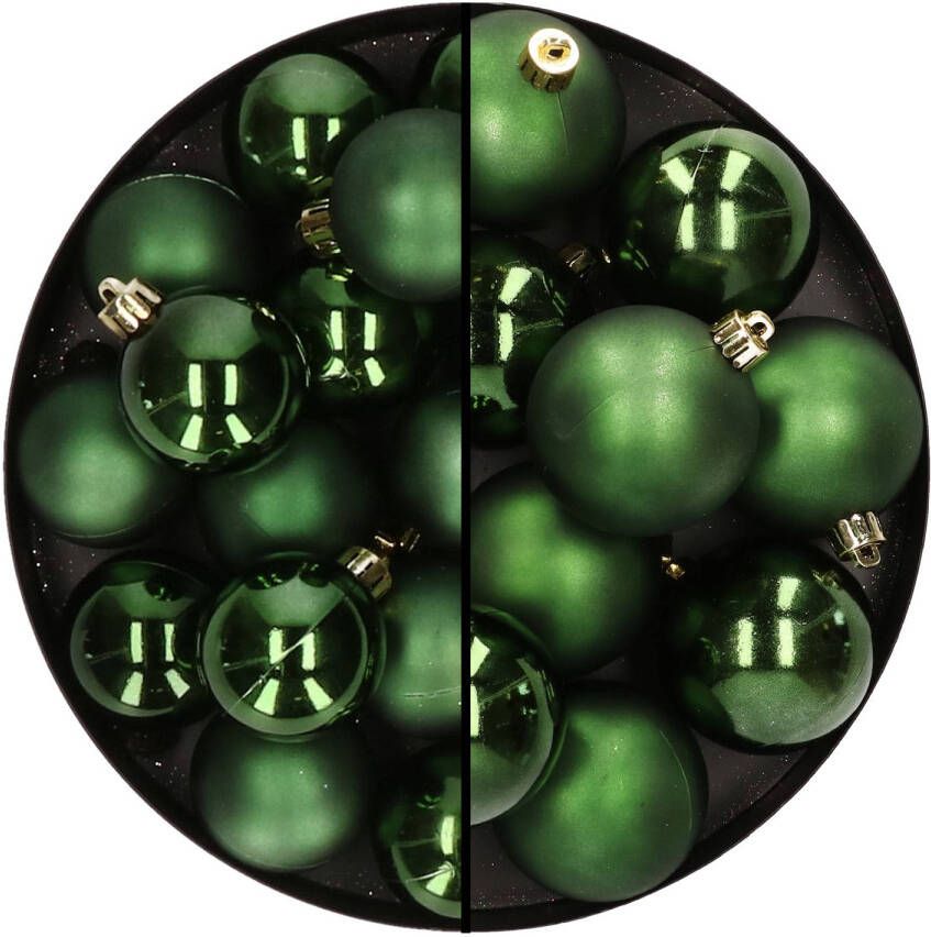 Decoris 28x stuks kunststof kerstballen donkergroen 4 en 6 cm Kerstbal