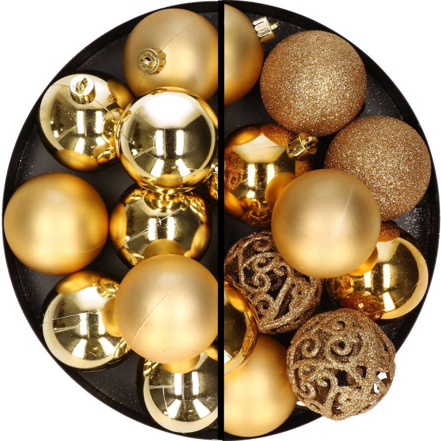 Decoris 28x stuks kunststof kerstballen goud 6 cm Kerstbal