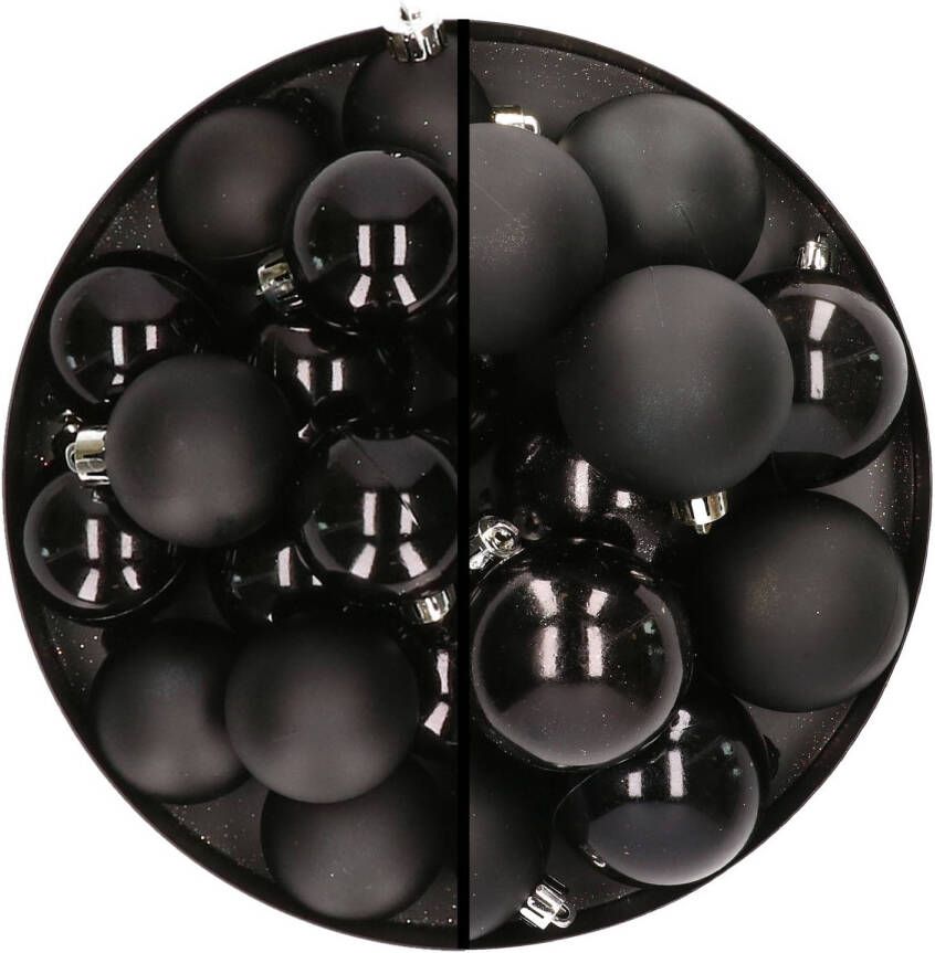 Decoris 28x stuks kunststof kerstballen zwart 4 en 6 cm Kerstbal