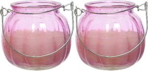 Decoris 2x citronella kaarzen glas anti muggen 15 branduren D8 x H8 cm geurkaarsen