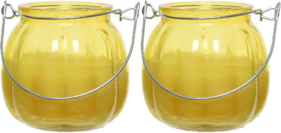 Decoris 2x citronella kaarzen glas anti muggen 15 branduren D8 x H8 cm geurkaarsen
